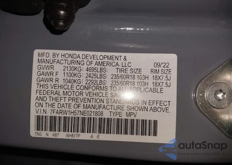 2022 Honda Cr-V Ex z USA, uszkodzony, nr VIN 7FARW1H57NE021808